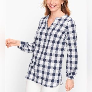 Talbots Clip Dot Blue & White Gingham Plaid 
Popover Top Size Medium